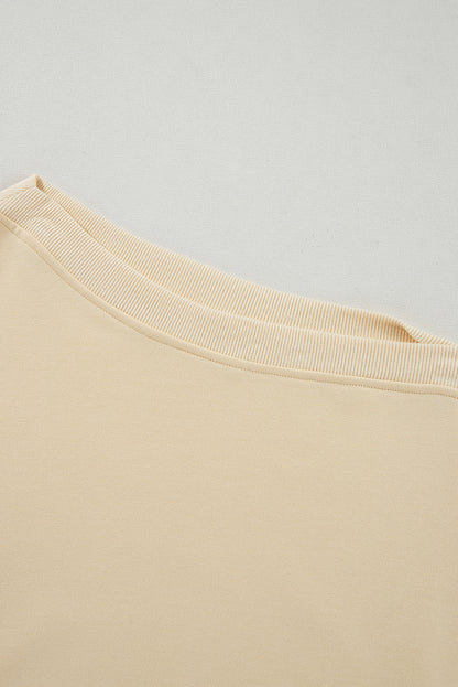 Beige Buttoned Sleeve Dropped Shoulder Sweatshirt