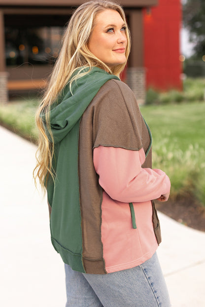 Breen Plus Size Colorblock Patchwork V Neck Hoodie