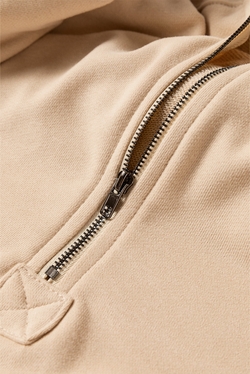 Parchment Solid Kangaroo Pocket Half Zipper Oversized Hoodie