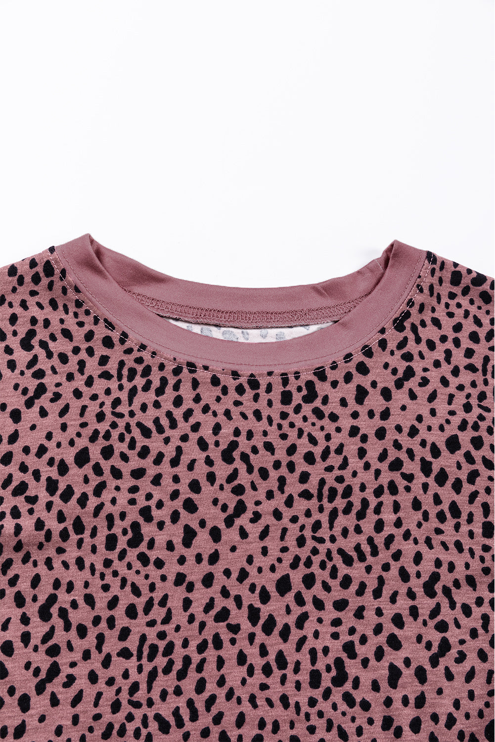 Gray Animal Spotted Print Round Neck Long Sleeve Top