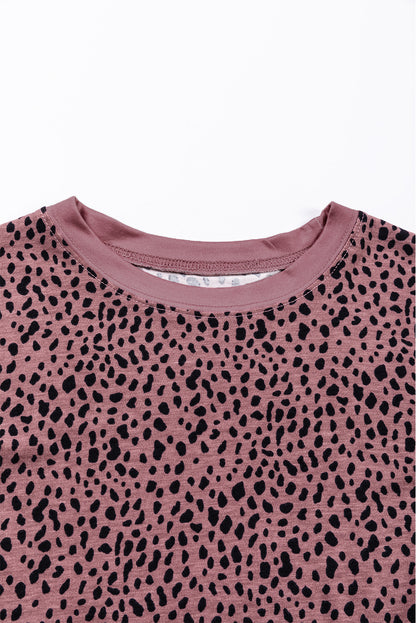 Gray Animal Spotted Print Round Neck Long Sleeve Top