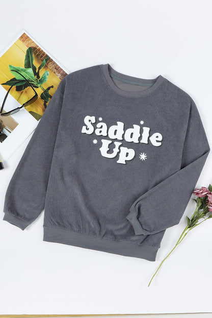 Gray Saddle Up Corded Graphic Sweatshirt