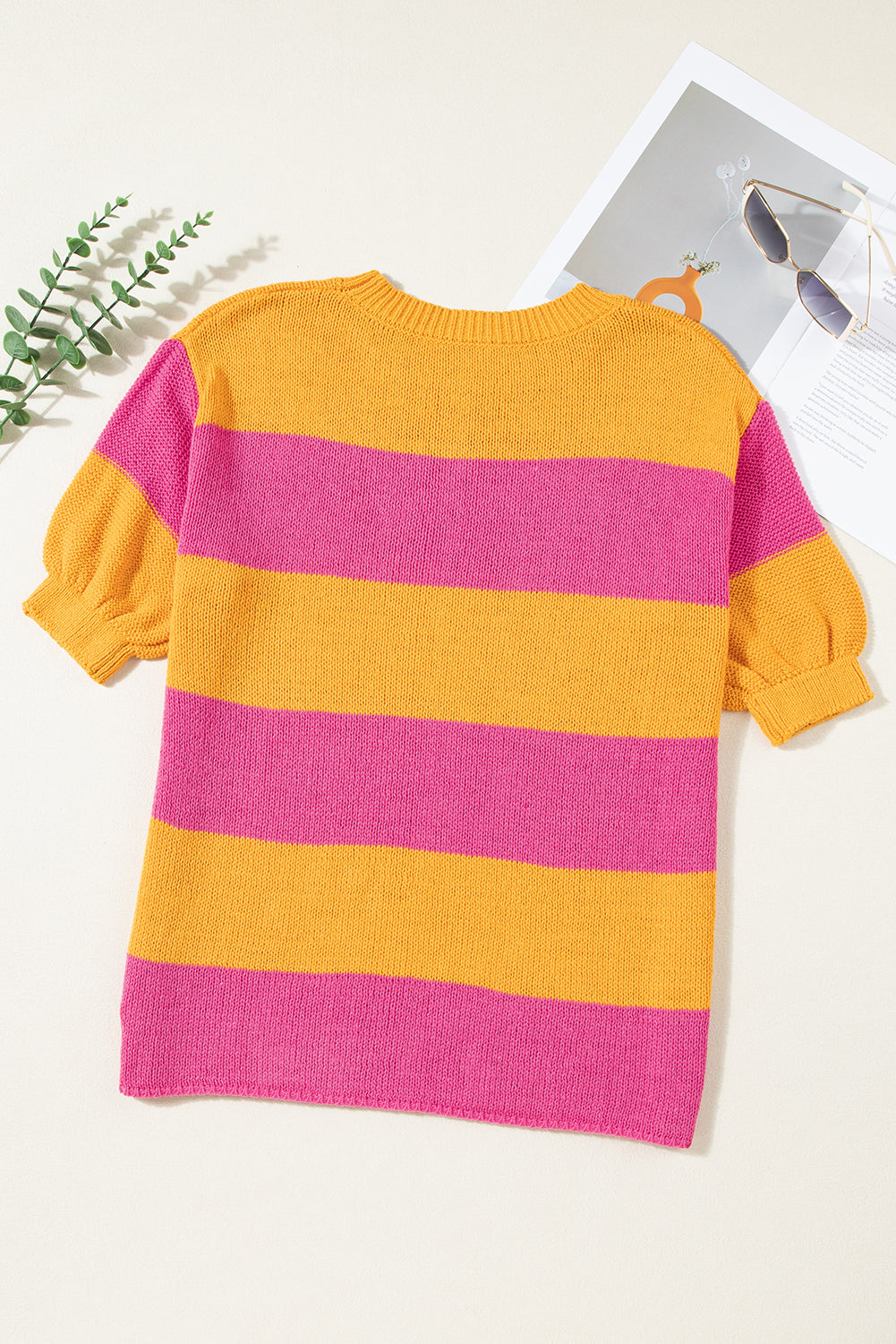 Orange Stripe Color Block Knitted T-shirt Sweater