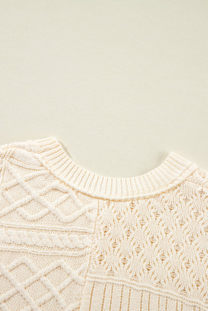 Beige Cable Knit Dolman Armholes Sweater Tank