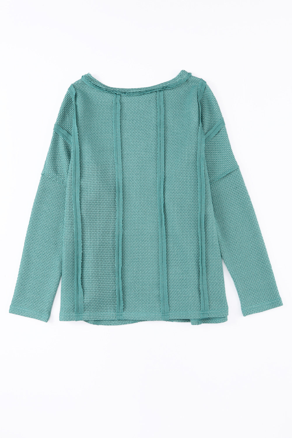 Green Exposed Seam Waffle Knit Loose Top