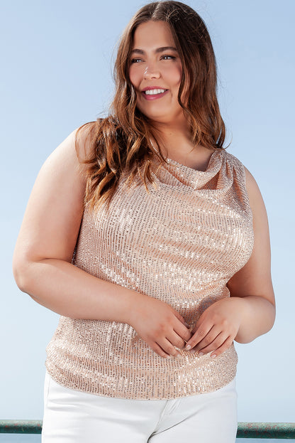 Apricot Plus Size Drape Front Sequined Tank Top