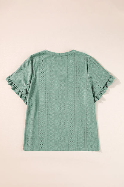 Laurel Green Petal Sleeve Jacquard V Neck Curvy Blouse