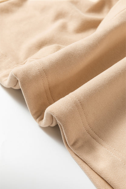 Parchment Solid Kangaroo Pocket Half Zipper Oversized Hoodie