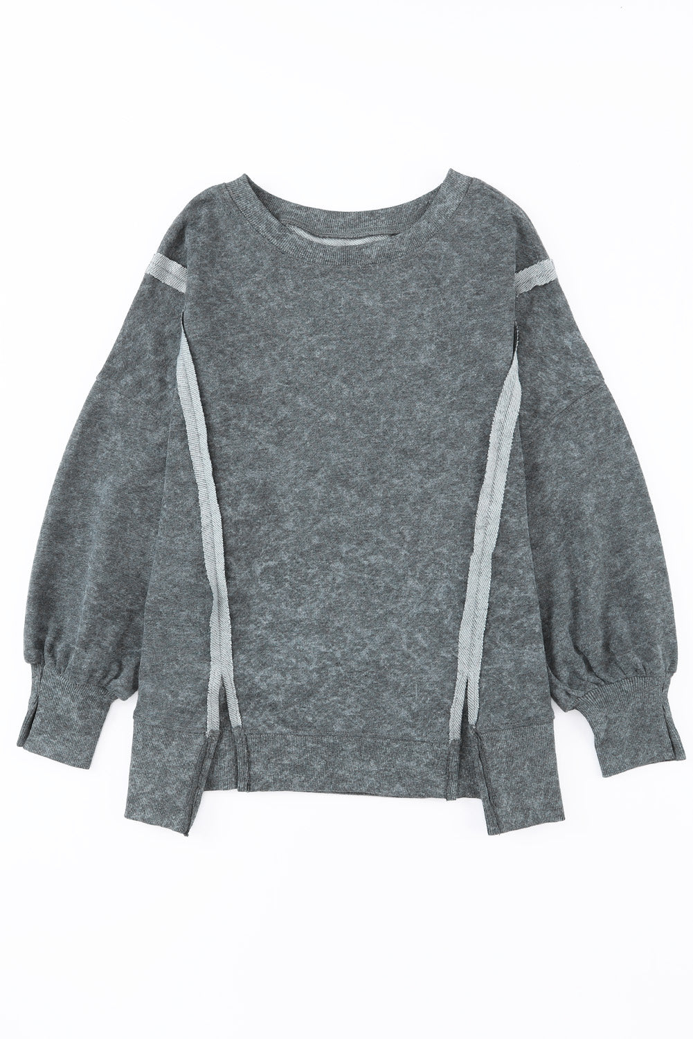 Rose Acid Wash Relaxed Fit Seamed Pullover Sweatshirt with Slits