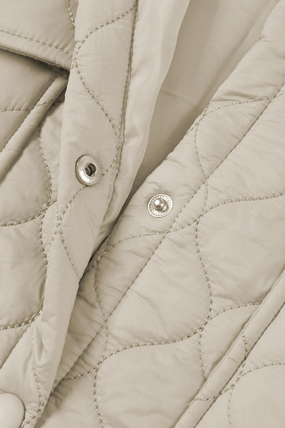 Beige 4 Big Pockets Quilted Button Down Puffer Coat