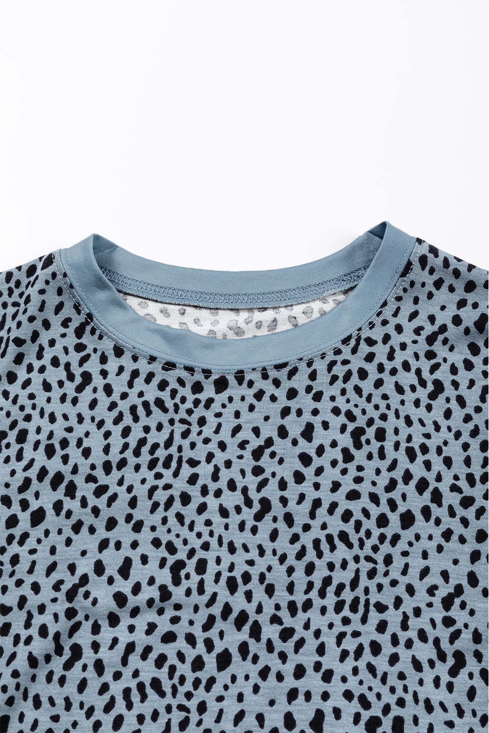 Gray Animal Spotted Print Round Neck Long Sleeve Top