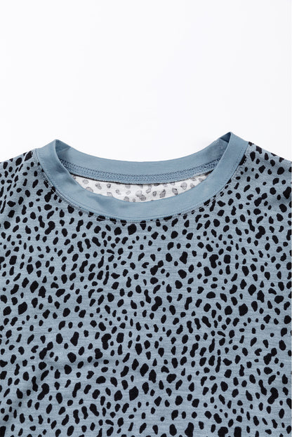 Gray Animal Spotted Print Round Neck Long Sleeve Top