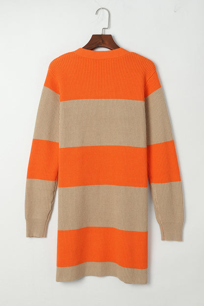 Orange Colorblock Ribbed Knit Cardigan