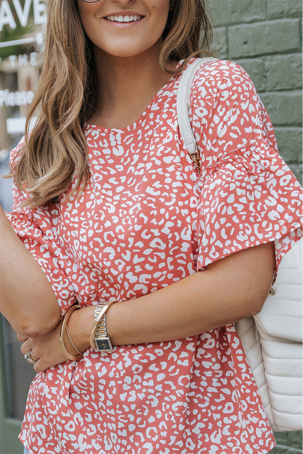 Leopard Spotted Ruffle Sleeve T-Shirt