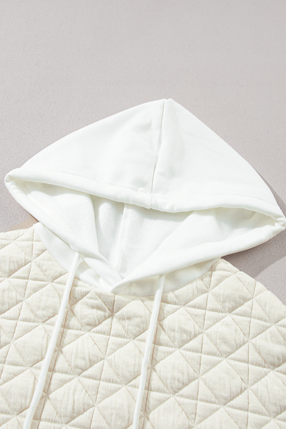 Beige Drop Shoulder Quilted Patchwork Kangaroo Pocket Hoodie