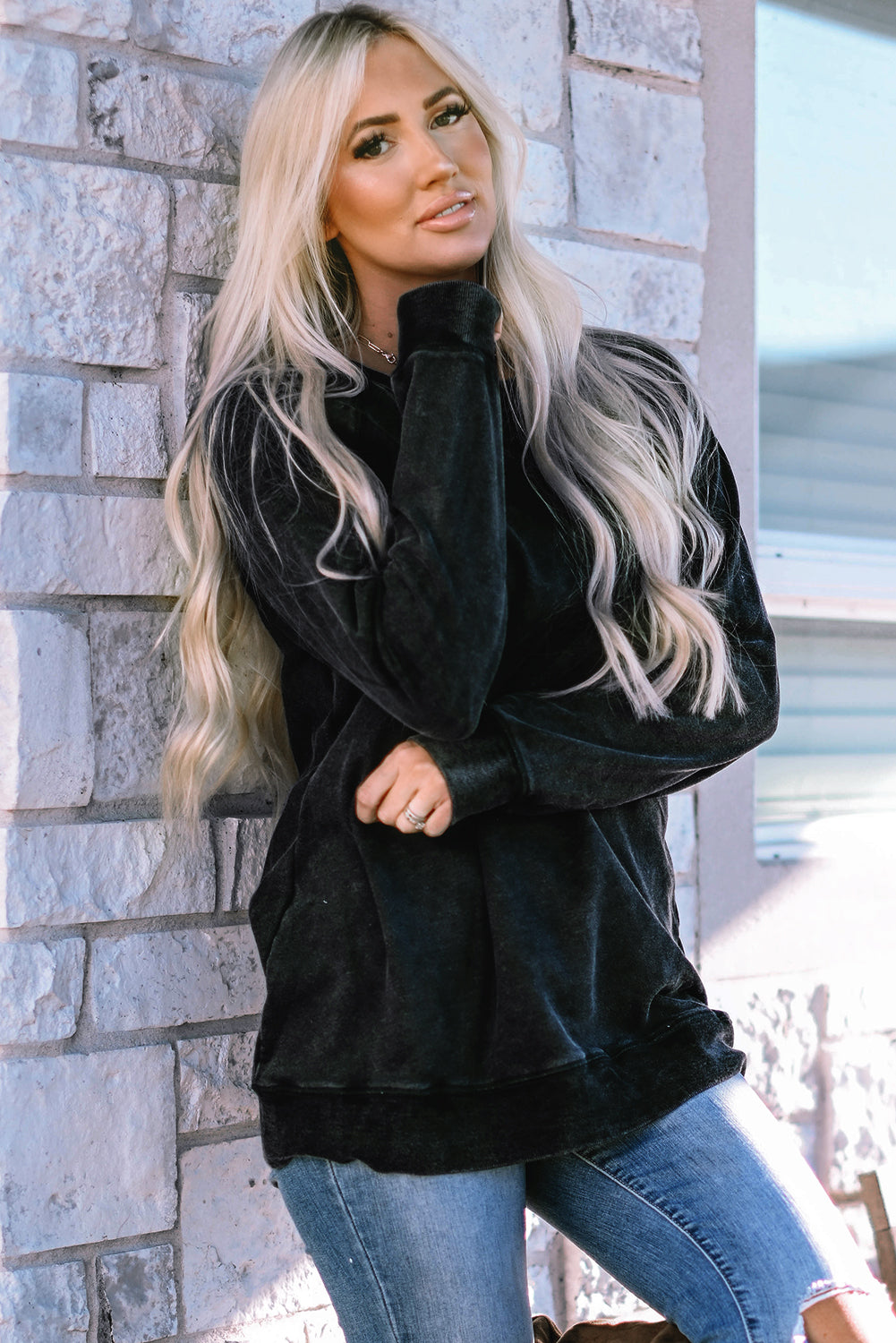 Black Mineral Wash Oversized Pullover Sweatshirt