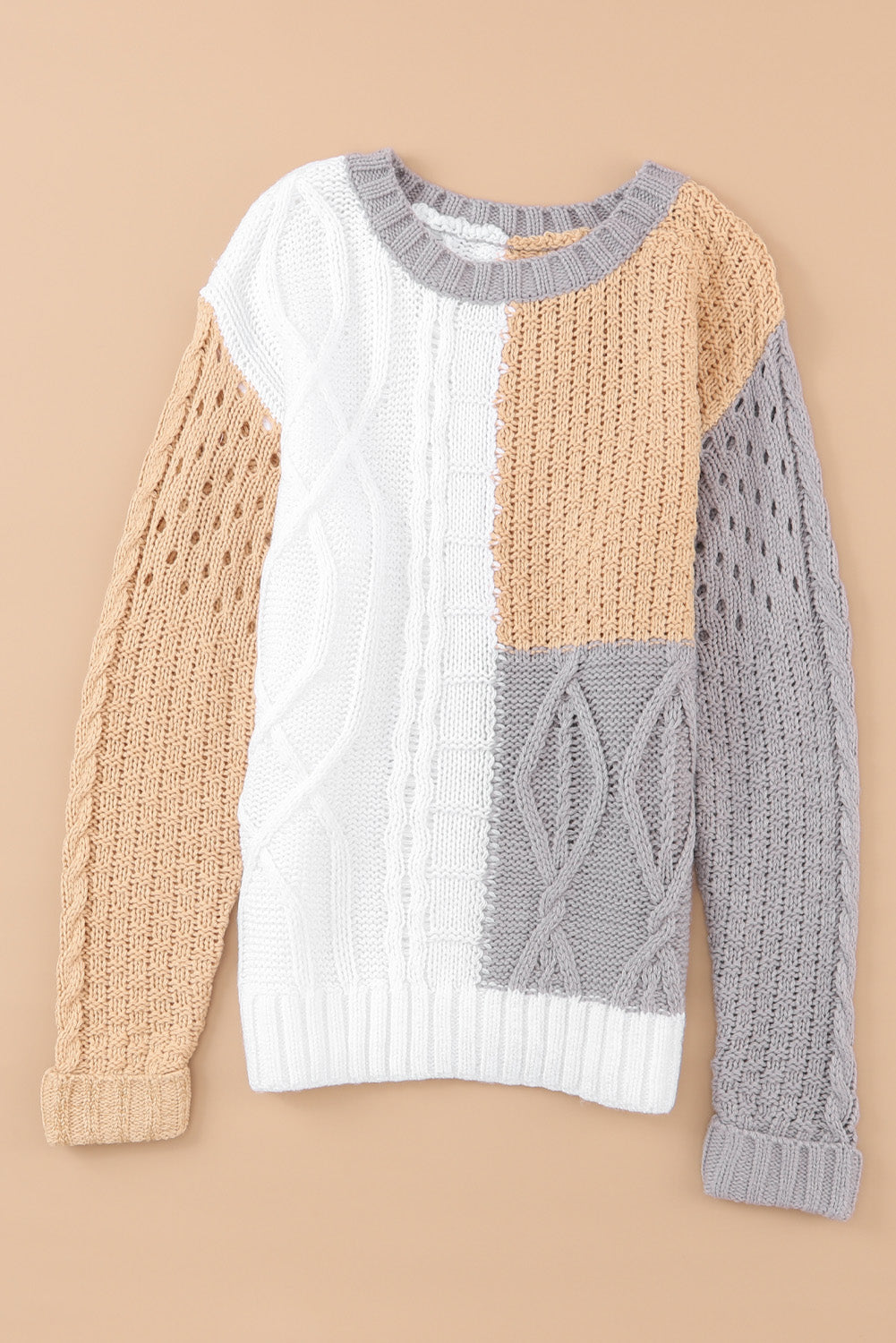 Brown Colorblock Mixed Textured Sweater