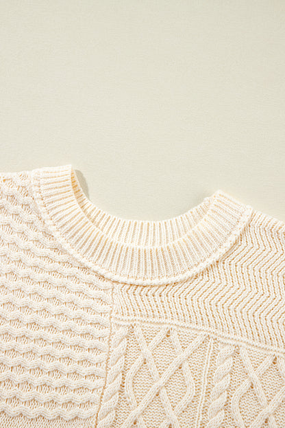 Beige Cable Knit Dolman Armholes Sweater Tank