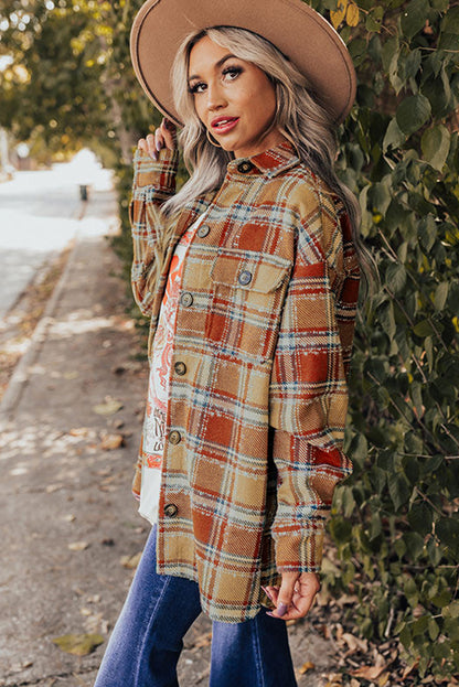 Blue Oversized Flap Pockets Plaid Shacket with Slits