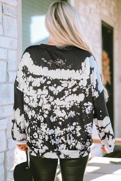 White Tie-Dye Drop Shoulder Pullover Sweatshirt