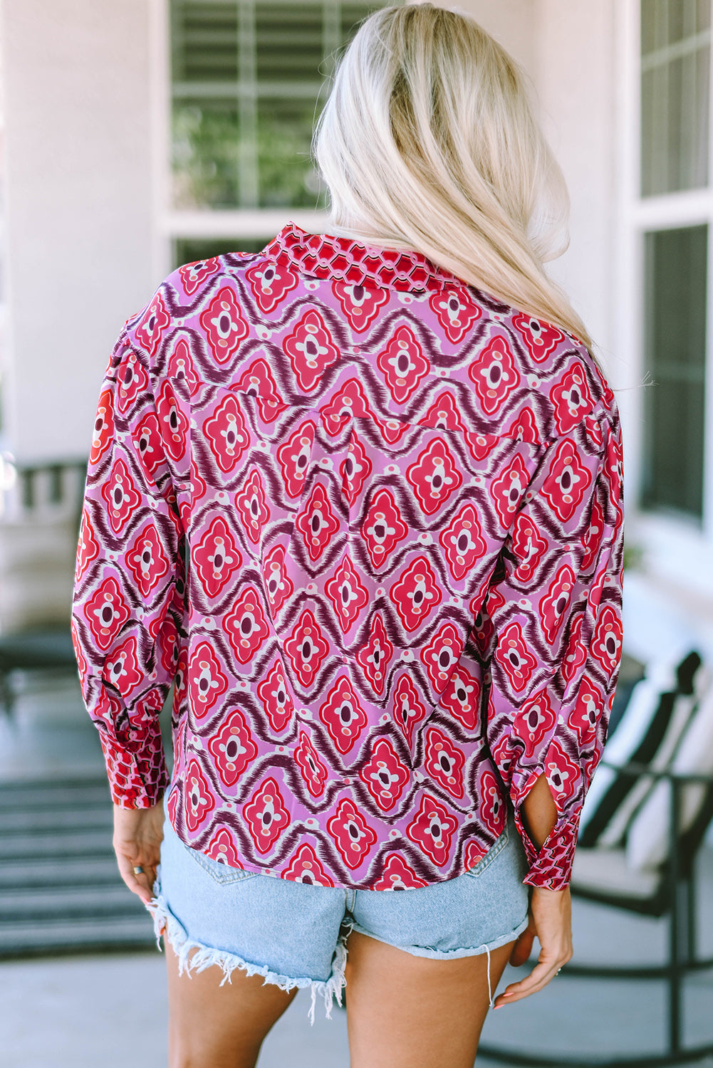 Rose Abstract Print Button Up Long Sleeve Shirt