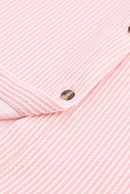 Pink Roll Tab Sleeve Ribbed Cording Shacket