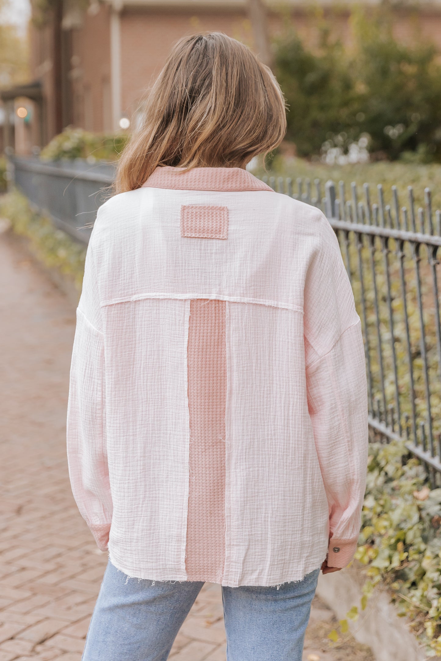 Pink Long Sleeve Flap Pocket Henley Top