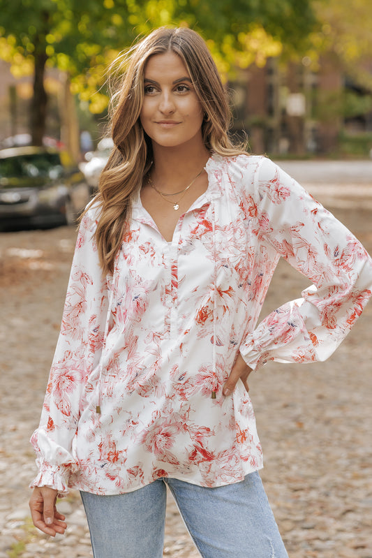 Multicolour Vibrant Floral Printed Ruffle Trim Blouse