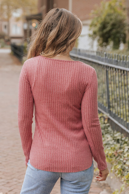 Pink Ribbed Knit Lace Patch Shoulder Casual Sweater