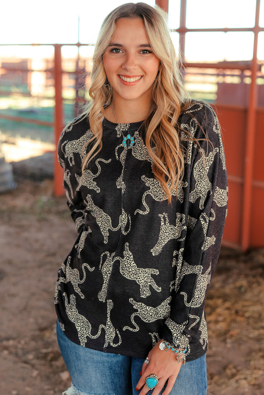 Black Lively Cheetah Print Long Sleeve Top