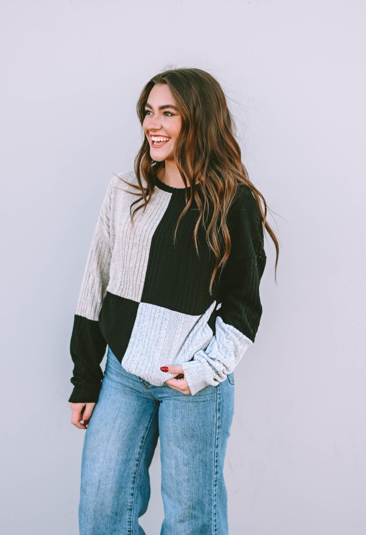 Black Colorblock Textured Knit Top