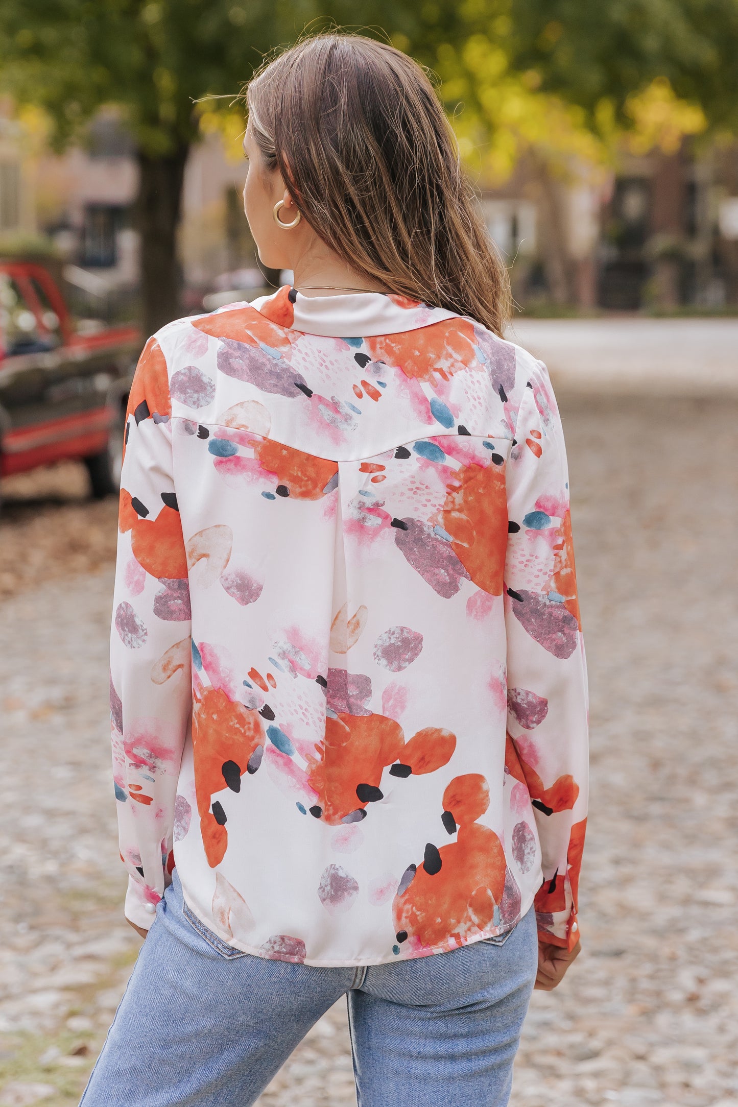 Multicolor Abstract Print Long Sleeve Button-Down Shirt