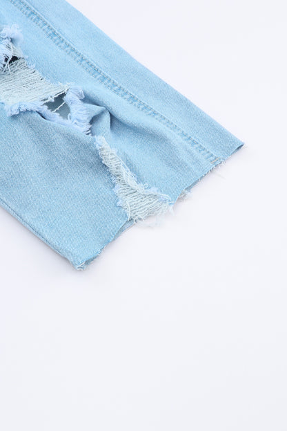 Sky Blue Constructed Bib Pocket Distressed Denim Overalls