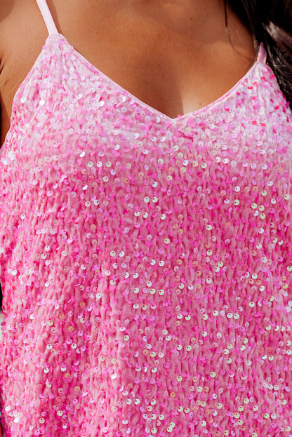 Pink Sequin Adjustable Straps Tank Top