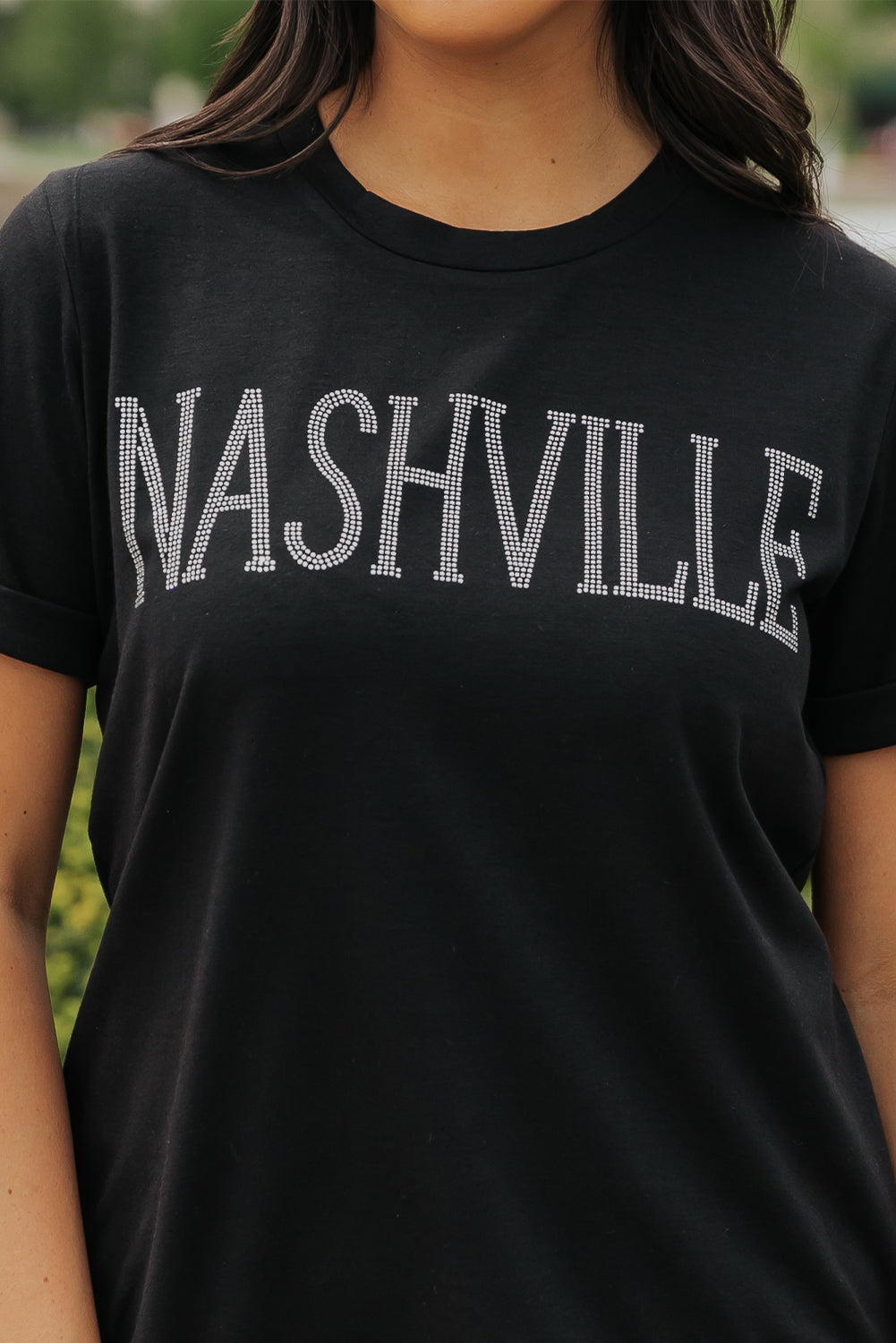 Black Rhinestone NASHVILLE Graphic Crewneck T Shirt