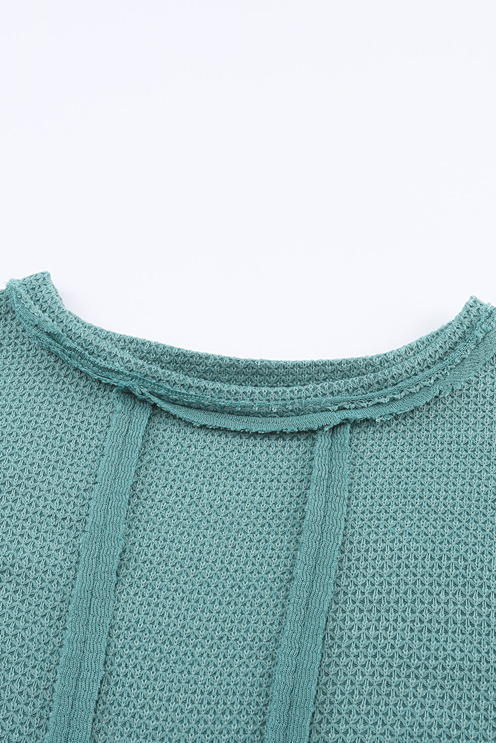 Green Exposed Seam Waffle Knit Loose Top