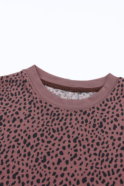 Gray Animal Spotted Print Round Neck Long Sleeve Top