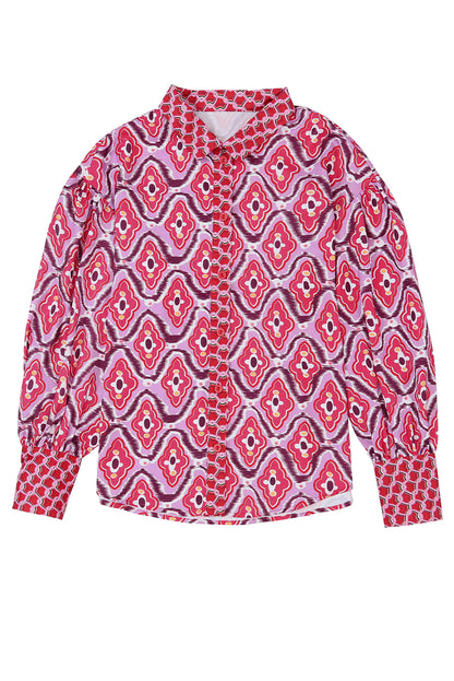 Rose Abstract Print Button Up Long Sleeve Shirt