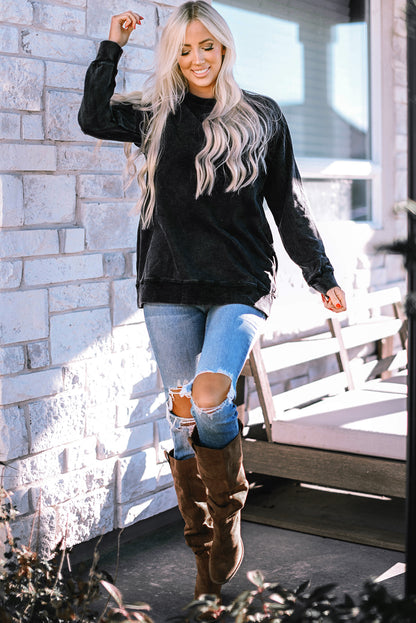 Black Mineral Wash Oversized Pullover Sweatshirt