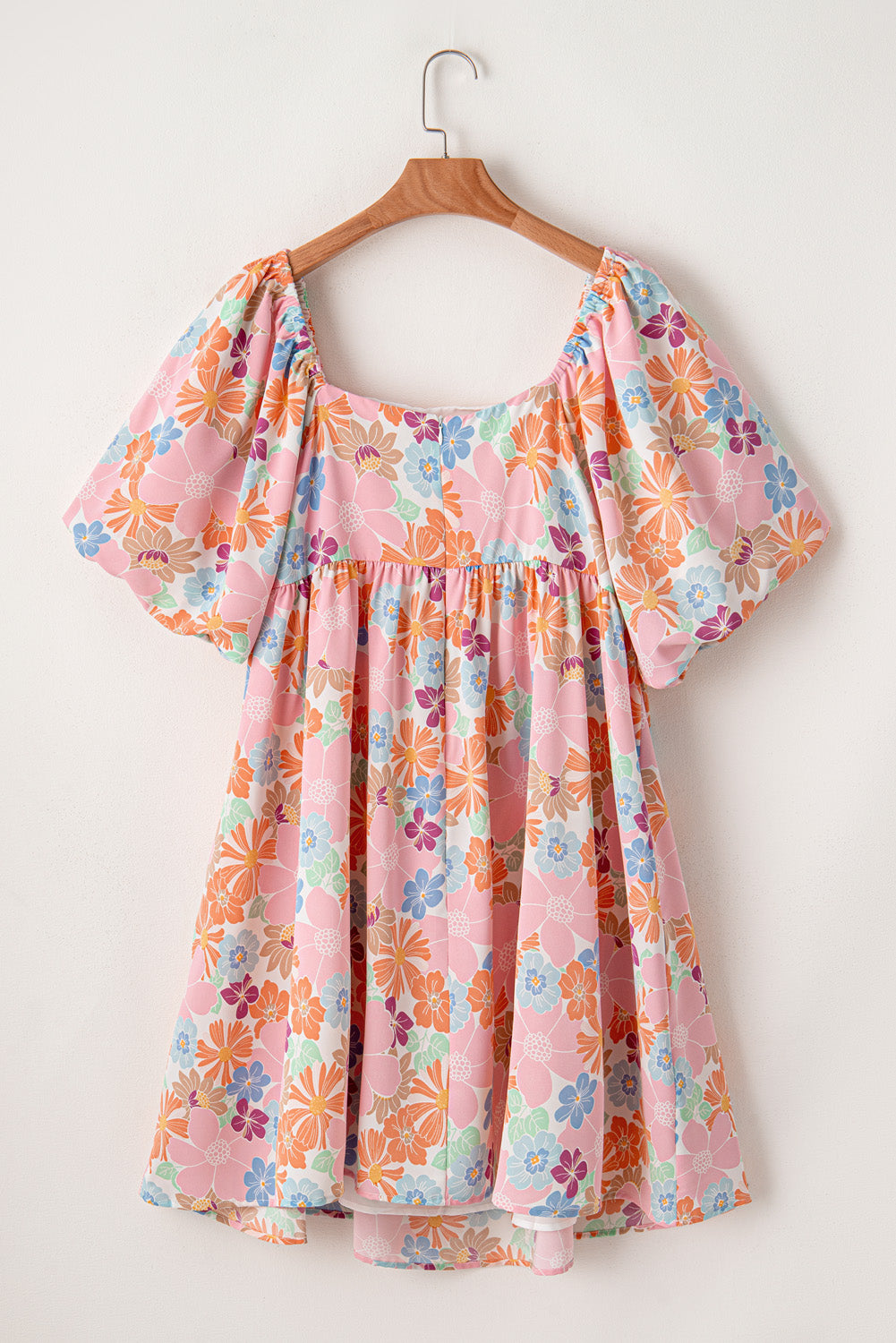 Multicolour Floral Puff Sleeve Square Neck Plus Babydoll Dress