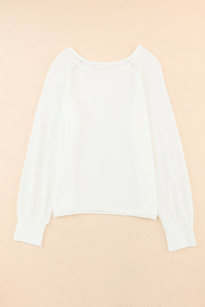 White Long Sleeve Cutout Shoulder Relaxed Sweater