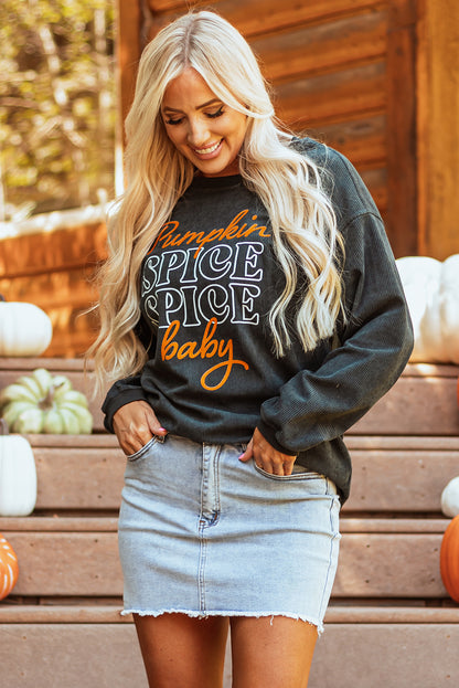 Dark Grey Halloween Pumpkin Spice Baby Graphic Textured Sweatshirt