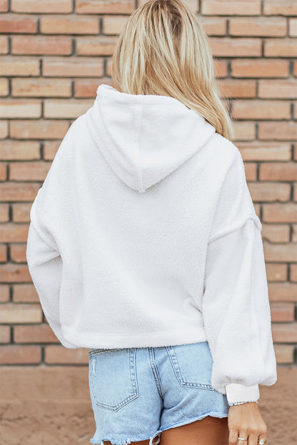 White Sherpa Fleece Drop Shoulder Hoodie