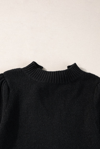 Black Knotted Keyhole Nape Short Sleeve Knit Sweater