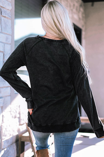 Black Mineral Wash Oversized Pullover Sweatshirt