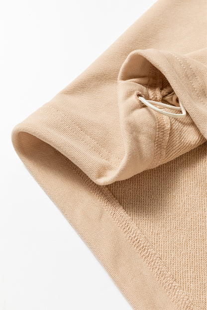 Parchment Solid Kangaroo Pocket Half Zipper Oversized Hoodie