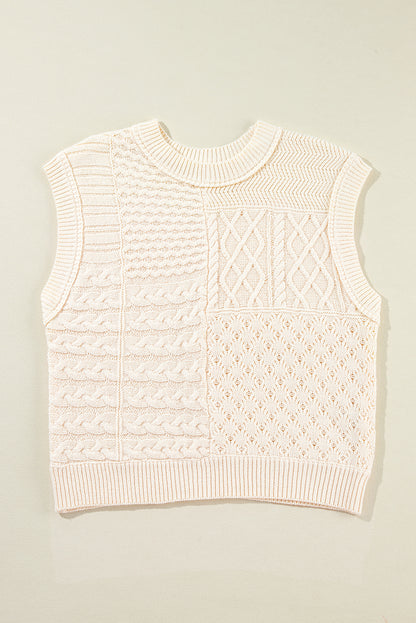 Beige Cable Knit Dolman Armholes Sweater Tank