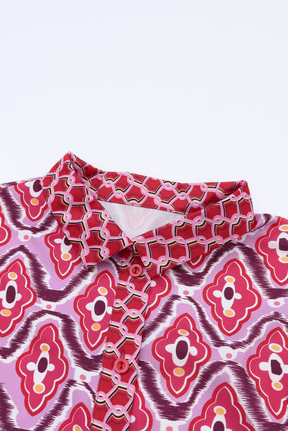 Rose Abstract Print Button Up Long Sleeve Shirt