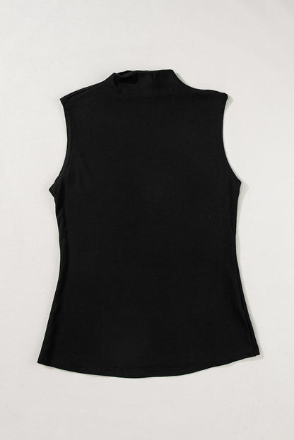 Black Solid Mock Neck Tank Top