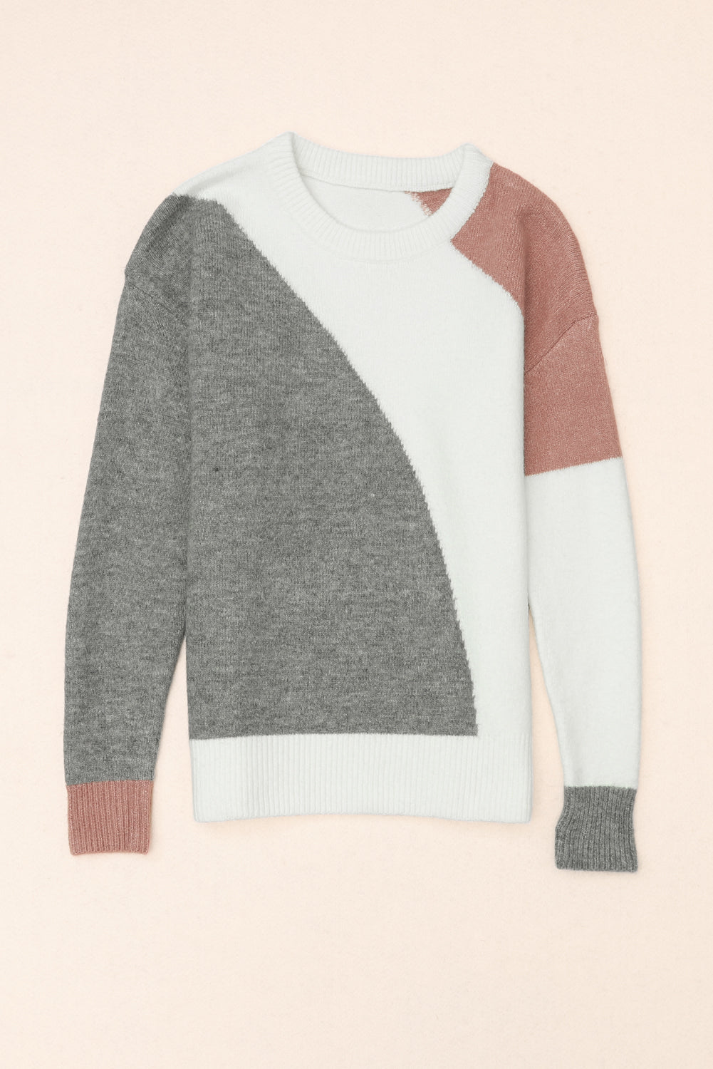 Multicolor Colorblock Ribbed Trim Round Neck Sweater